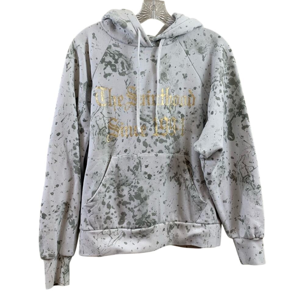 All Saints White and Gray Paint Splatter with Gold Logo Sweatshirt Hoodie - Picture 2 of 10